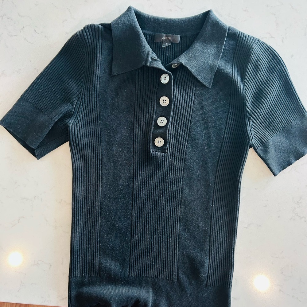 J Crew Black Short Sleeve Summer Sweater Polo Shirt